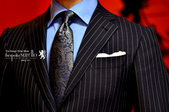 ピンストライプスーツ HARRISONS OF EDINBURGH / FRONTIER　bespokeSUIT110